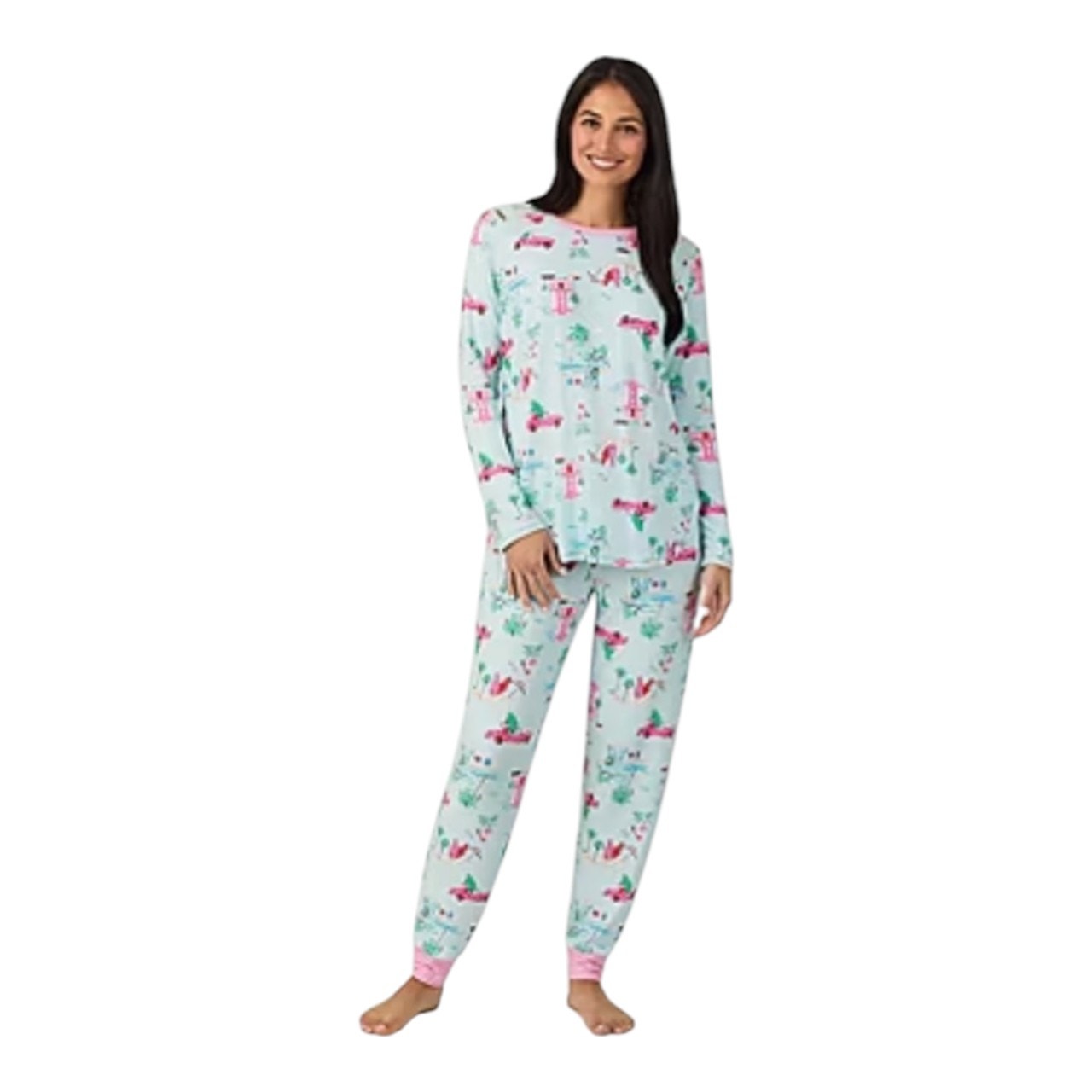 Cuddl Duds Xl Pajamas Two Piece Long Sleeve Aqua Pink Nwt